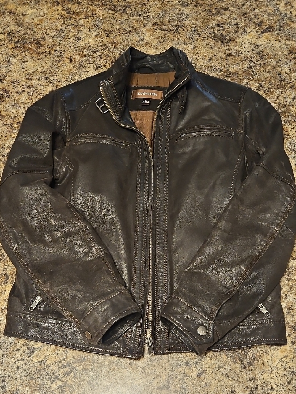 Danier Dark Brown Leather Zip Motorcycle Jacket - S